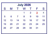 District School Academic Calendar for Golden Valley High for July 2026
