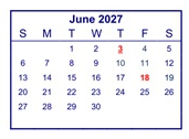 District School Academic Calendar for Golden Valley High for June 2027