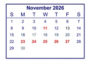 District School Academic Calendar for Golden Valley High for November 2026