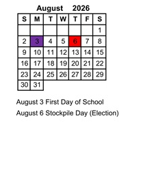 District School Academic Calendar for Stoner Creek Elementary School for August 2026