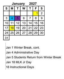 District School Academic Calendar for Stoner Creek Elementary School for January 2027