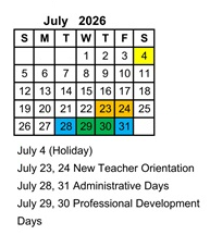 District School Academic Calendar for Stoner Creek Elementary School for July 2026