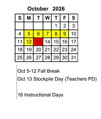 District School Academic Calendar for Stoner Creek Elementary School for October 2026