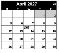 District School Academic Calendar for Yuba City Charter for April 2027