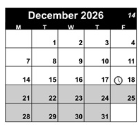 District School Academic Calendar for Yuba City Charter for December 2026