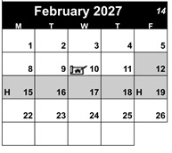 District School Academic Calendar for Yuba City Charter for February 2027