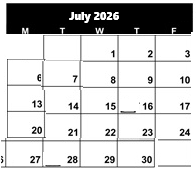 District School Academic Calendar for Yuba City Charter for July 2026