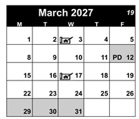 District School Academic Calendar for Yuba City Charter for March 2027