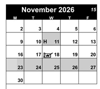 District School Academic Calendar for Yuba City Charter for November 2026
