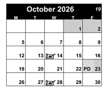 District School Academic Calendar for Yuba City Charter for October 2026