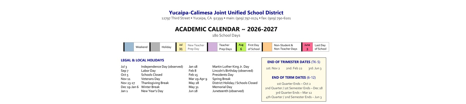 District School Academic Calendar Key for Calimesa Elementary