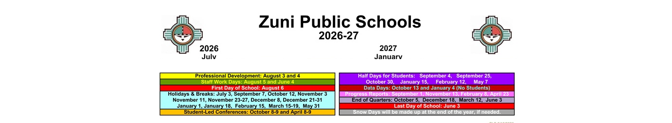 District School Academic Calendar Key for Zuni Intermediate