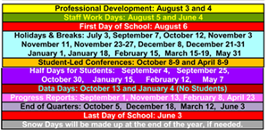 District School Academic Calendar Legend for Zuni Intermediate