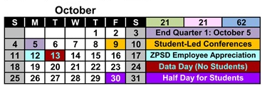 District School Academic Calendar for Zuni Intermediate for October 2026